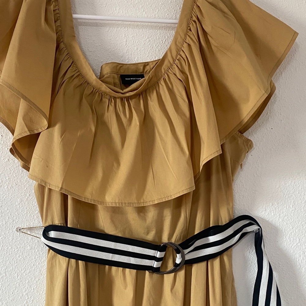 Who What Wear Tan Off-Shoulder Midi Dress - Picture 3 of 12